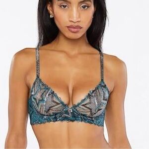 Savage X Fenty Shining Star Embroidered Unlined Demi Bra Sheer Mesh Underwire